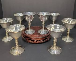 PM032 Set of 8 Antique Silverplate Wine Goblets