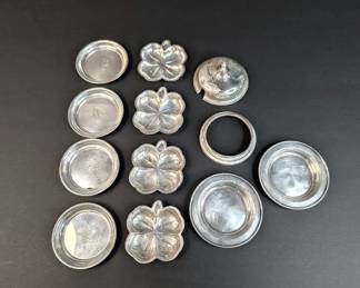 PM048 Sterling Silver Butter Pats, Jam Lid, Bowl Base