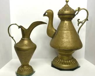 PM011 Pair of Brass Artisan Pitchers