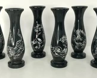 PM018 6 Etched Black Marble Bud Vases