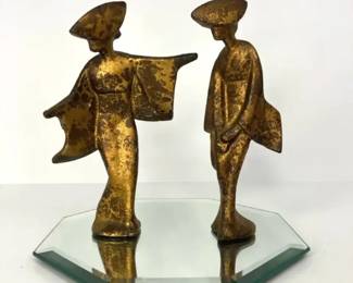 PM023 Pair of James Mont Gold Cast Iron Geisha Sculptures