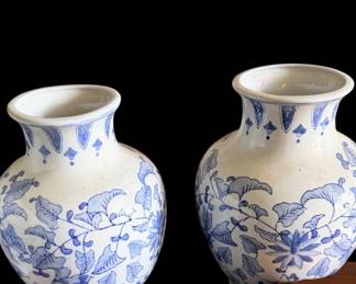 Vintage Blue and White Chinese Floral Vase 