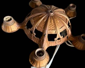 Victorian 1920s Brass Chandelier Flush Mount Art Deco Light Ceiling Fixture 