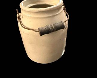 Antique Stoneware Preserve Jar 1 Quart Metal Bail Handle Wood Grip