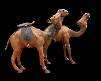 Antique VTG Large Camel Figure Dromedary Leather-Clad 12" Original Saddle w Bags