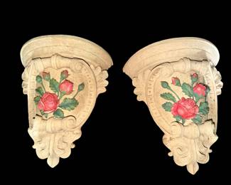 Homco Pair of Beautiful Large Wall Sconce Shelves Shelf Roses