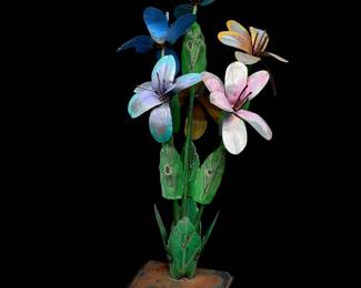 Recycled, metal floral arrangement, Yard art