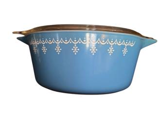 VINTAGE PYREX SNOWFLAKE GARLAND BLUE 2.5 QT CASSEROLE DISH WITH LID 