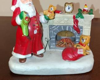 Santa Claus with Fireplace and Teddy Bears Figurine