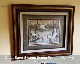 Great Egret Swamp Scene Print by Henry C. Neubig