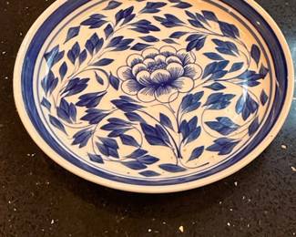 Blue and White Floral Plate  Jaipur Blue Pottery Style