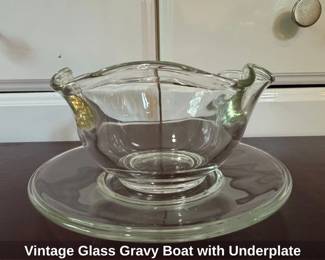 Vintage Glass Gravy Boat with Underplate