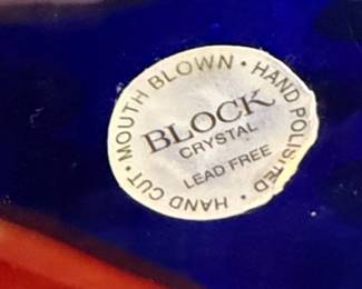 Block Crystal Hand Blown Cobalt Blue and Red Swirl Glass Purse Vase third image