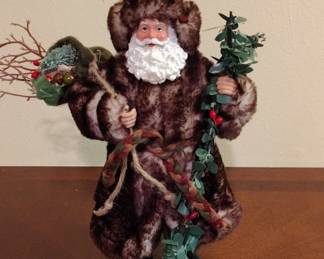 Rustic Father Christmas or Santa Claus Figurine with Fur Trim