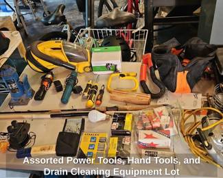 Assorted Power Tools, Hand Tools, and Drain Cleaning Equipment Lot second image