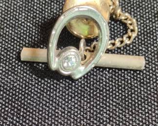 Vintage Horseshoe Tie Tack with Simulated Stone