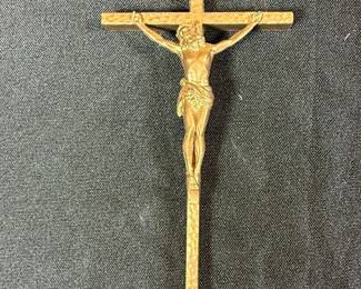 Goldtoned Metal Crucifix with Hammered Cross and INRI Plaque