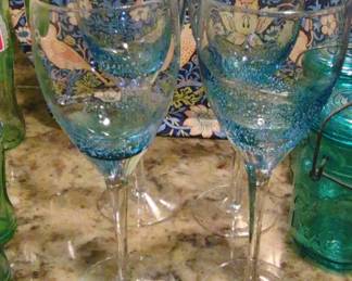 Pier Teal Blue Crackle Wine Glasses Set of