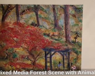 Mixed Media Forest Scene with Animals