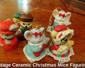 Vintage Ceramic Christmas Mice Figurines