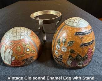 Vintage Cloisonn Enamel Egg with Stand