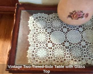 Vintage TwoTiered Side Table with Glass Top third image