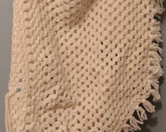 HandCrocheted Cream Fringe Shawl or Wrap