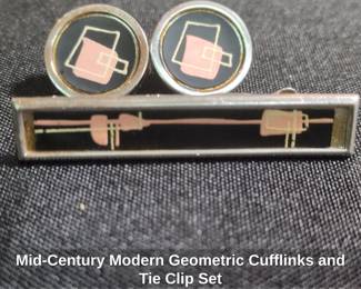 MidCentury Modern Geometric Cufflinks and Tie Clip Set third image