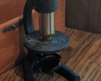 Vintage Brass and Cast Iron Microscope with Wooden Case second image