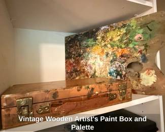 Vintage Wooden Artists Paint Box and Palette