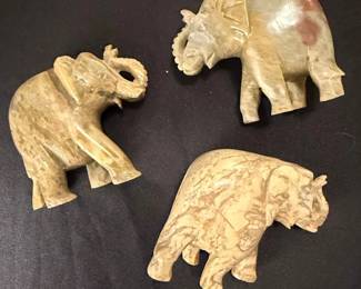 Set of Three Carved Stone Elephants