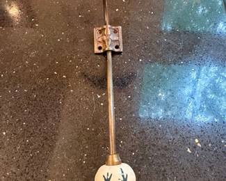 Vintage Ceramic Knob Wall Hook with Green Bamboo Motif
