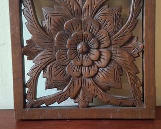 Carved Wooden Lotus Floral Wall Plaque