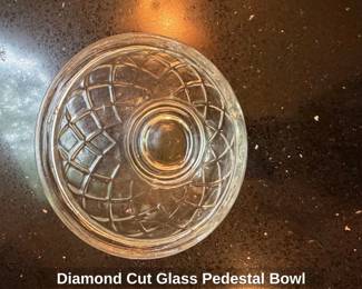 Diamond Cut Glass Pedestal Bowl second image