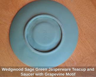 Wedgwood Sage Green Jasperware Teacup and Saucer with Grapevine Motif second image