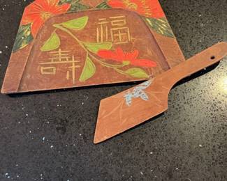 Vintage Chinese Wooden Dustpan and Brush Set