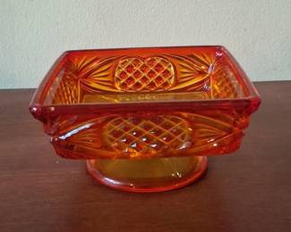 Amberina Glass Pedestal Dish with Pineapple Motif by L.E. Smith