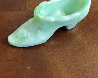 Vintage Opalescent Glass Mary Gregory Style Shoe Figurine second image