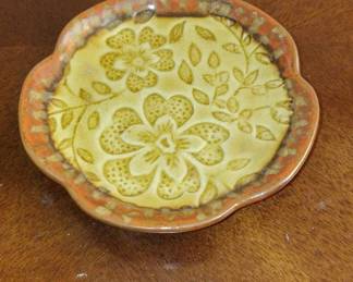 Vintage French Brown Glazed Stoneware Floral Embossed Dish