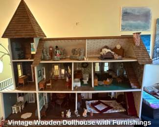 Vintage Wooden Dollhouse with Furnishings