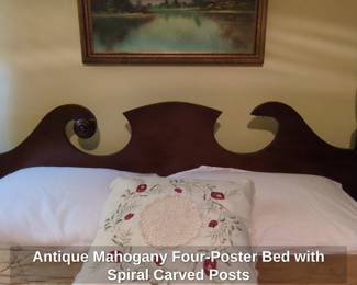 Antique Mahogany FourPoster Bed with Spiral Carved Posts fourth image