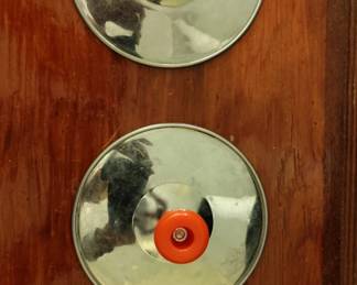 Vintage Pot Lids with Orange Knobs