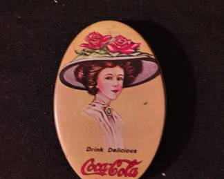 CocaCola Advertising Oval Pill Box with Woman in Hat