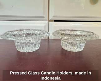 Pressed Glass Candle Holders, made in Indonesia