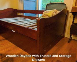 Wooden Daybed with Trundle and Storage Drawers