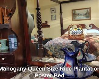 Mahogany Queen Size Rice Plantation Poster Bed