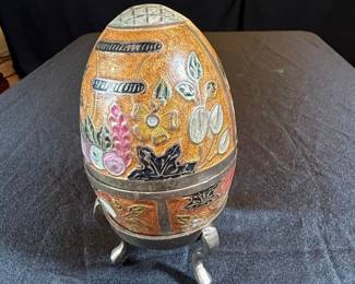 Vintage Cloisonn Enameled Decorative Egg on Stand