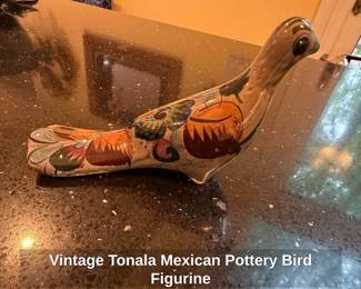 Vintage Tonala Mexican Pottery Bird Figurine