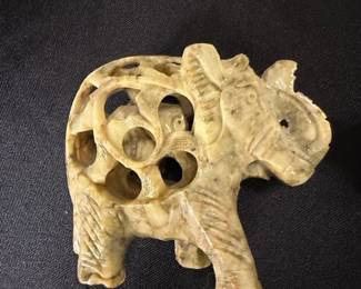 DoubleCarved Soapstone Elephant Figurine