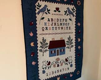 Embroidered Alphabet and House Sampler Wall Hanging